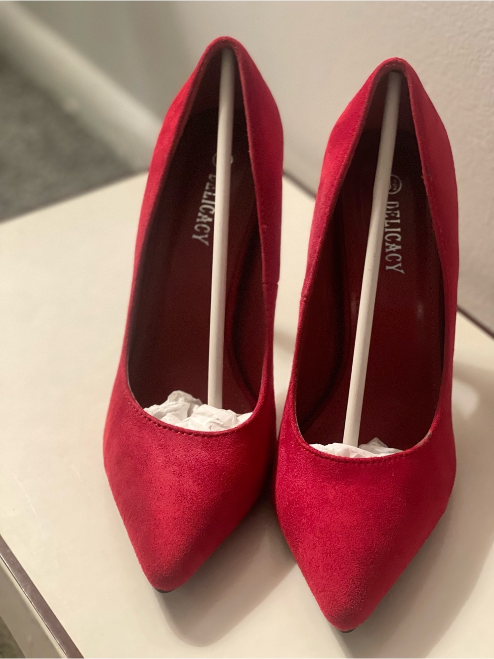 Delicacy Red Suede Pointed Pumps with Stiletto Heel